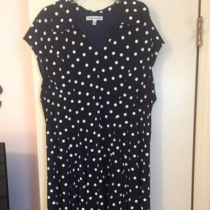 Robbie Bee Size XL Navy Polka-Dot A-Line Dress